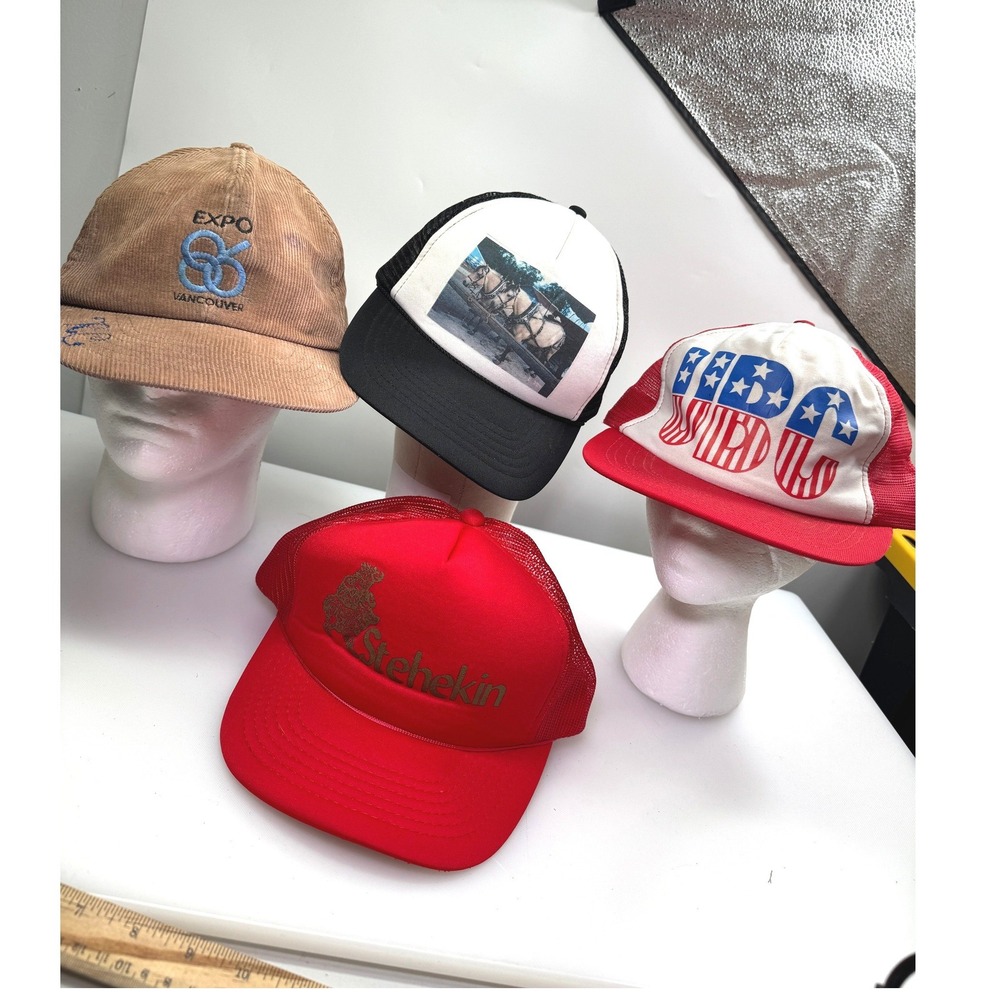 Lot of 4 Vintage Hats Snapback Mens OSFM Expo 86‎ Stehekin UBC Horses Trucker
